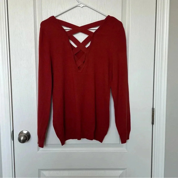 NWOT Love Ellie Burnt Orange Criss Cross Strappy Back V Neck Sweater Size M - Picture 5 of 11